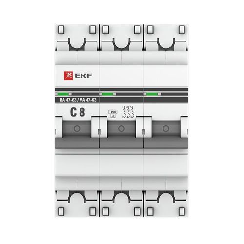 Автоматический выключатель 3P  8А (C) 4,5kA ВА 47-63 EKF PROxima, купить недорого