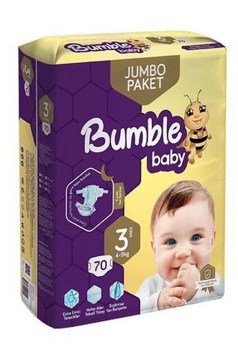 Bumble Baby  Подгузники Размер 3 (4-9 кг) Суперабсорбент Дышащие Материалы Герметичные Барьеры Защита До 12 Часов JUMBO PACKAGE, 70 шт.