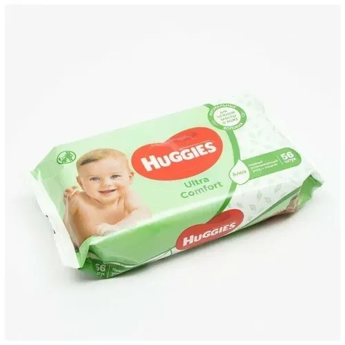 Huggies Ultra Comfort Детские влажные салфетки Алоэ Без спирта  Натуральные волокна 56 шт. 