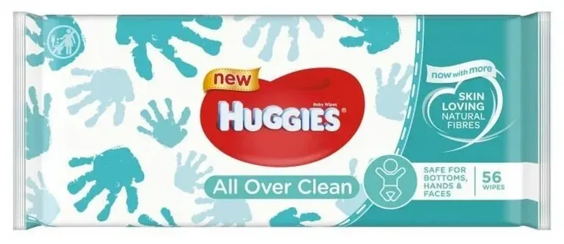 Huggies All over clean Детские влажные салфетки Для тела Для рук Для лица Гипоаллергенные без спирта 56 шт. 