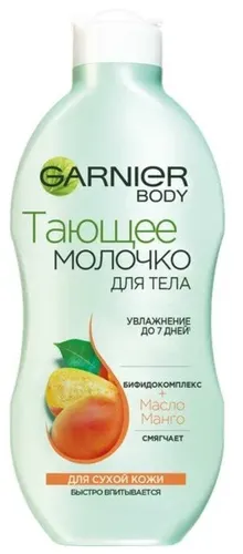 Garnier Body Tana suti Yumshatuvchi Eruvchan Bifidokompleks + Mango yog'i Quruq teri uchun, 250 ml