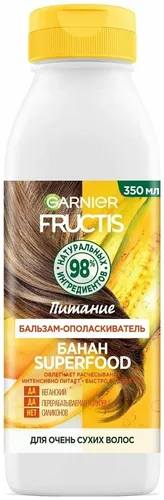 Garnier Fructis Superfood Бальзам-ополаскиватель Для сухих волос Банан Облегчает расчесывание Без Силикона, 350 мл