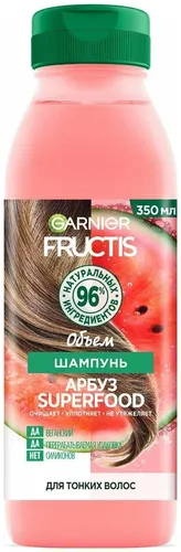 Garnier Fructis Superfood Арбуз Шампунь для волос Суперобъем Не утяжеляет Без силиконов Для тонких волос, 350 мл