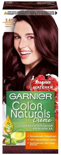 Garnier Color Naturals Soch bo'yoq Krem bo'yoq ton 3.61 "Suvli maymunjon", 8 haftalik doimiy rang Chuqur oziqlantirish Boy rang Barcha soch turlari uchun, 110 ml