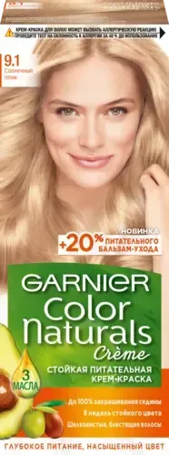 Garnier Color Naturals 9.1 "Quyoshli plyaj" soch bo'yog'i krem-bo'yoq 8 haftalik doimiy rang chuqur oziqlantirish Boy rang Barcha soch turlari uchun, 110 ml