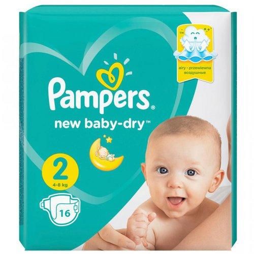 Pampers New Baby-Dry Mini Подгузники Размер Mini 2 (4-8 кг) Для новорожденных Для мальчиков и девочек С Воздушными каналами Дополнительный внутренний слой Тянущиеся боковинки Дерматологически протестировано JUMBO PACK, 16 шт.