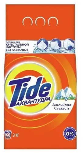 Tide Стиральный порошок Автомат  Аква-пудра Для белого белья  Без фосфатов и хлорного отбеливателя Альпийская свежесть 3 кг