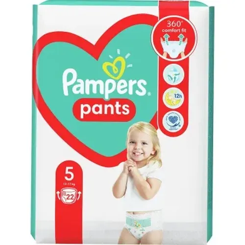 Pampers Pants Junior Подгузники-трусики Размер 5 (12-17 кг) С технологией 360 Fit С суперабсорбирующим внутренним слоем Защита до 12 часов Двойные манжеты Мягкий эластичный поясок,  22 шт