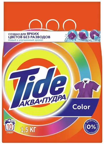 Tide Color  Стиральный порошок Автомат Для цветного белья Улучшенный аромат Аква Пудра Не оставляет разводов Без фосфатов, хлора, 1,5 кг