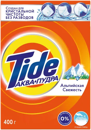 Tide Стиральный порошок Автомат  Аква-пудра Для белого белья  Без фосфатов и хлорного отбеливателя Для ручной стирки Альпийская свежесть 400 гр