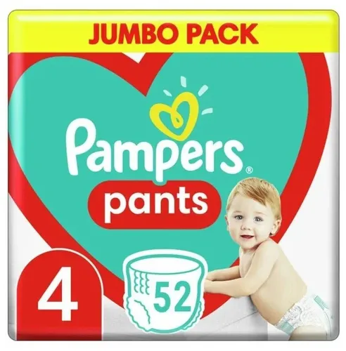 Pampers Pants tagliklari 4 o'lchami (9-15 kg), qiz bolalar va o'g'il bolalar uchun tez qurish texnologiyasi 52 dona