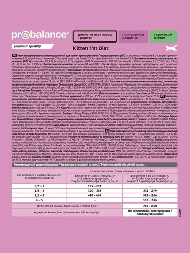 Влажный корм консервированный для котят ProBalance 1'st Diet с кроликом в желе, пауч, 85 г, в Узбекистане