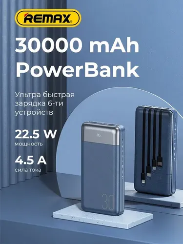 Портативный аккумулятор Remax RPP-199 30000 mAh, Синий