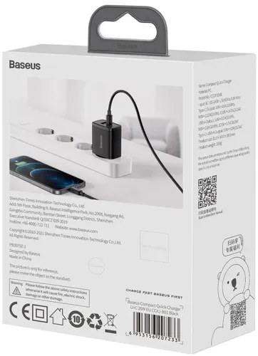 Baseus Type-C+USB AC adapteri 20W EU (CCXJ-B01), Qora, фото