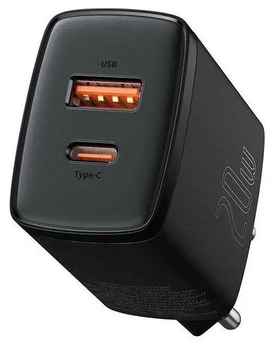 Baseus Type-C+USB AC adapteri 20W EU (CCXJ-B01), Qora