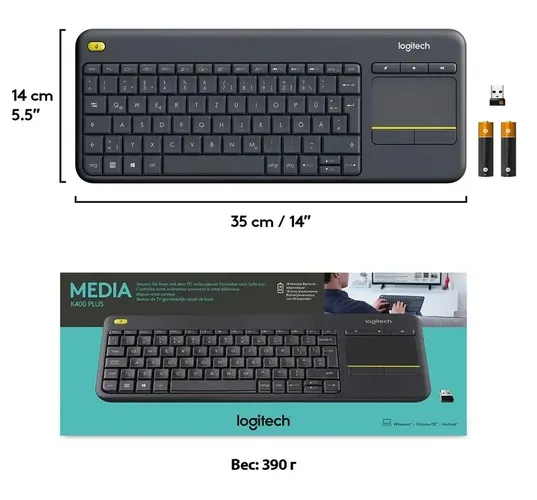 Беспроводная сенсорная клавиатура K400 Plus, Черный, купить недорого