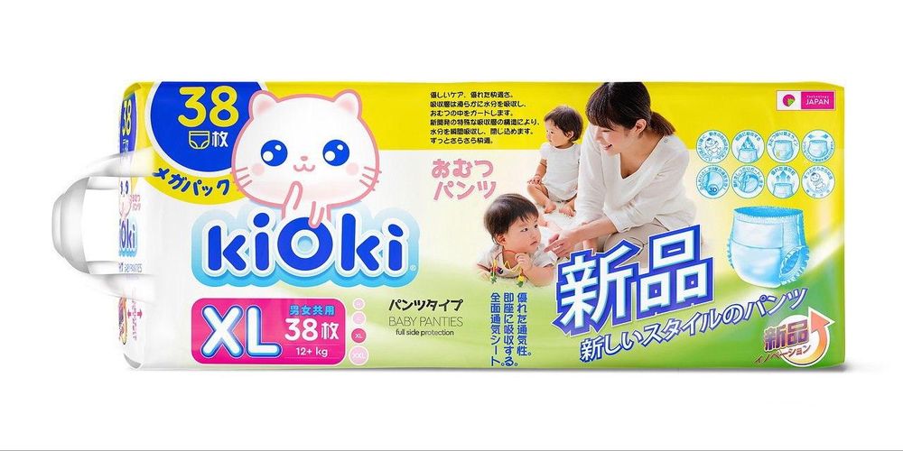 Детские подгузники-трусики KiOki Premium XL 12+ кг, 38 шт