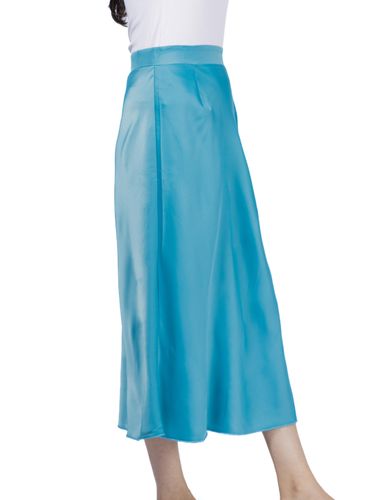 Атласная юбка миди на резинке SKRT05, Бирюзовый