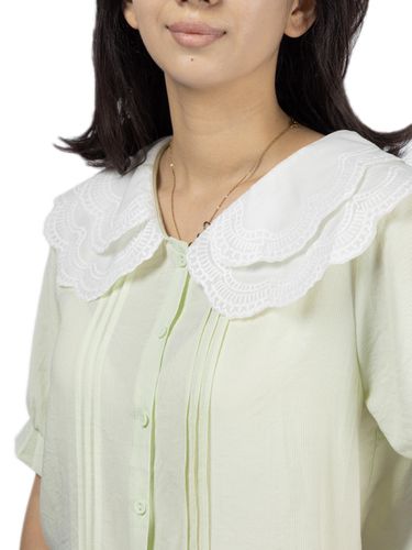 Блузка с белым воротником BLZ03, Зеленый, фото