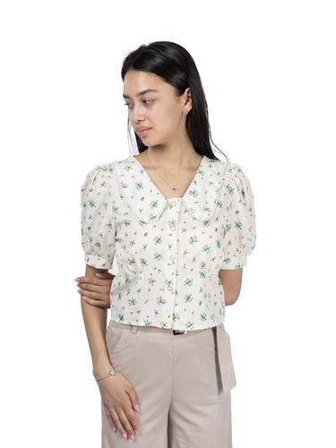 Блузка с цветочным принтом BLZ05, С зелеными цветами, купить недорого