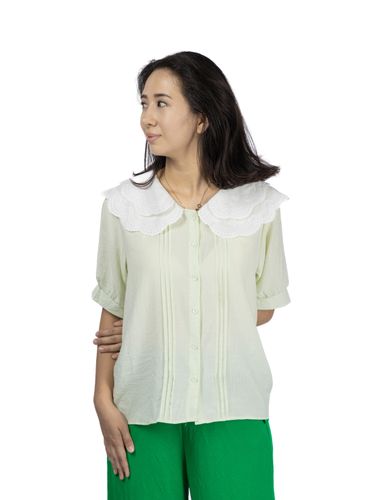 Блузка с белым воротником BLZ03, Зеленый, купить недорого
