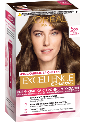 L'Oreal Paris Excellence Cool Creme soch bo'yog'i ton 5 och jigarrang, 192 ml