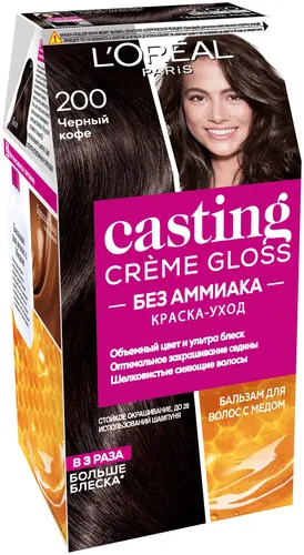 Краска-уход для волос L''Oreal Paris Casting Creme Gloss тон 200 Черный кофе, 254 мл