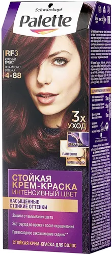 Сhidamli krem bo'yoq soch uchun Palette Intensiv rang, RF3 4-88 Qizil anor