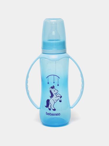 Бутылочка для кормления Bebeneo с цветной ручкой 230 мл (синяя и розовая), купить недорого