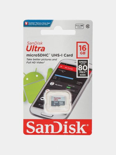 Карта памяти Sandisk Ultra Micro SD, 16GB