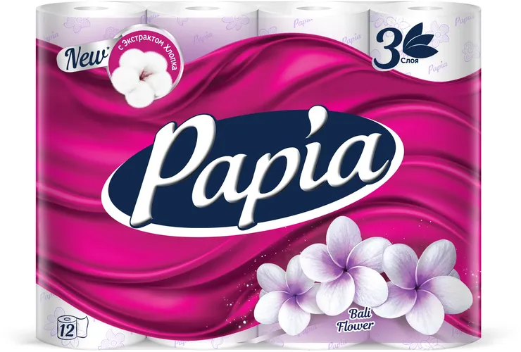 Туалетная бумага Papia Bali flower 3х слойнаяное, 12 шт