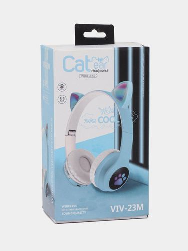 Беспроводные Bluetooth наушники Сat Ear VZV-23M с ушками и LED подсветкой , Лазурный, sotib olish
