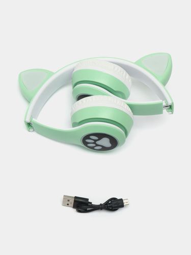 Беспроводные Bluetooth наушники Сat Ear VZV-23M с ушками и LED подсветкой , Бирюзовый, фото