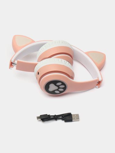 Беспроводные Bluetooth наушники Сat Ear VZV-23M с ушками и LED подсветкой , Розовый, купить недорого