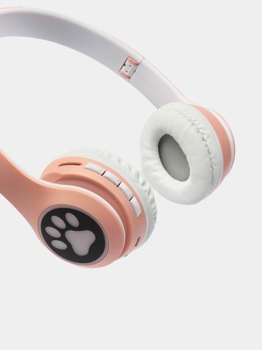 Беспроводные Bluetooth наушники Сat Ear VZV-23M с ушками и LED подсветкой , Розовый, фото