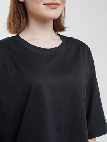 Женская однотонная базовая футболка с рукавом до локтя Anaki 016, Черный, фото