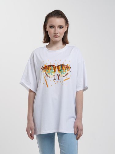 Женская футболка свободного кроя с ярким принтом 028, Белый