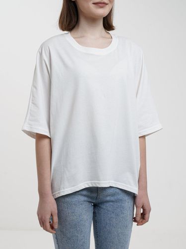 Женская однотонная базовая футболка с рукавом до локтя Anaki 016, Белый, фото