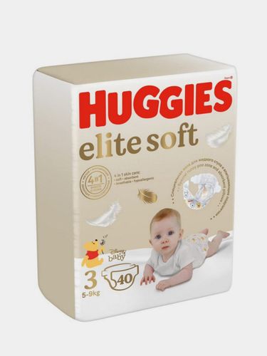 Huggies Elite Soft 3 Подгузники Дышащие материалы индикатор влаги  (5-9 кг) 40 шт. 