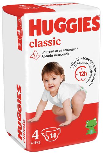 Подгузники Huggies classic 4 (7-18 кг), 14 шт