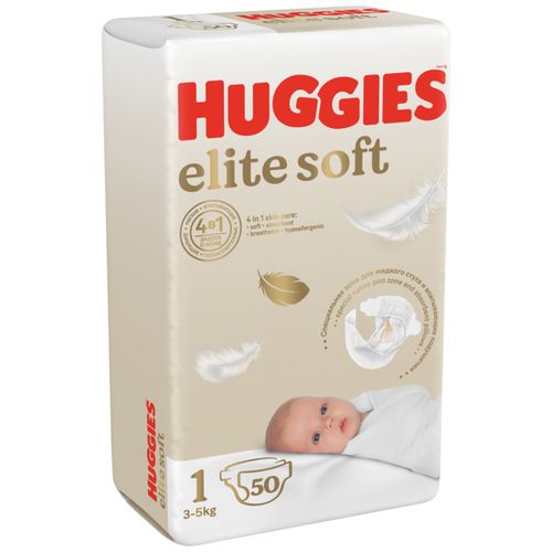 Huggies Elite Soft Size 1 Bolalar tagliklari (5 kg gacha) changni yutish uchun yumshoq yostiqchalar Disney Design Nozik teri uchun 50 dona.