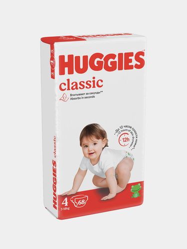 Подгузники Huggies classic 4 (7-18 кг), 68 шт