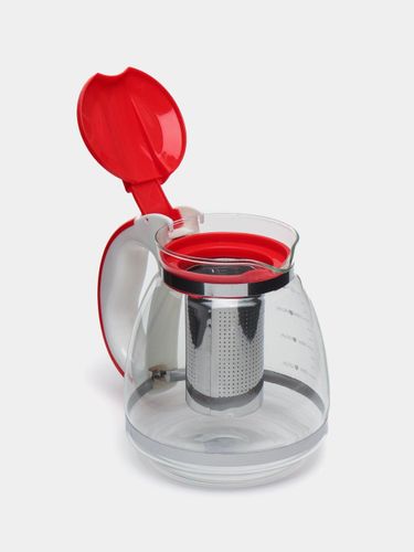 Заварочный стеклянный чайник с фильтром и ситой, жаропрочный, Красный, купить недорого