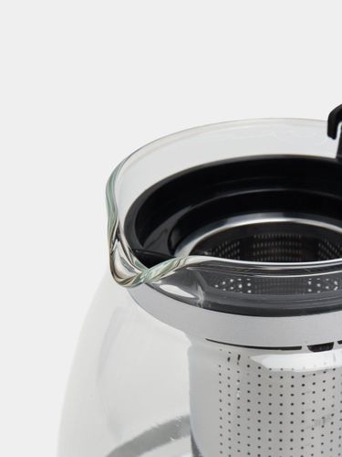 Заварочный стеклянный чайник с фильтром и ситой, жаропрочный, Черный, фото