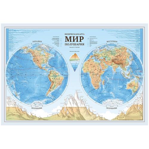 Карта "Мир. Полушария" физическая Globen КН090