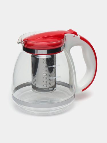 Заварочный стеклянный чайник с фильтром и ситой, жаропрочный, Красный