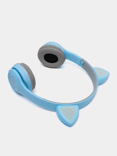 Беспроводные Bluetooth наушники с кошачьими светящимися ушками Cat Ear P47 M, Голубой, фото