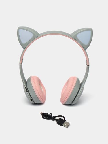 Беспроводные Bluetooth наушники с кошачьими светящимися ушками Cat Ear P47 M, Кремовый, в Узбекистане