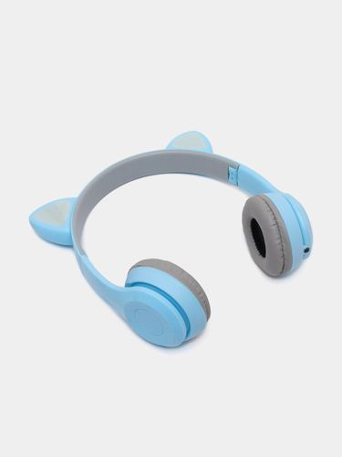 Беспроводные Bluetooth наушники с кошачьими светящимися ушками Cat Ear P47 M, Голубой, купить недорого