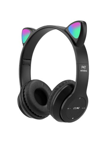 Cat Ear P47 M Yorqin mushuk quloqlari bilan simsiz Bluetooth eshitish vositasi, qora